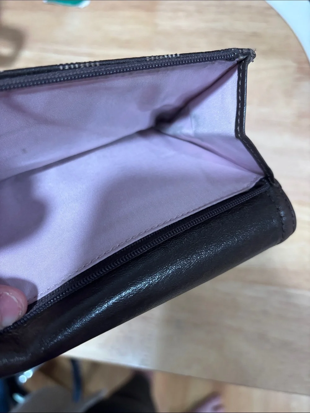 Coach Dark Brown Signature Circle Pattern Continental Wallet with check book